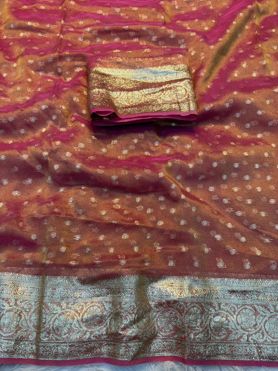 Impressive Function Wear Viscose Tissue Silk  Jacquard Weaving Work Designer Saree With Blouse