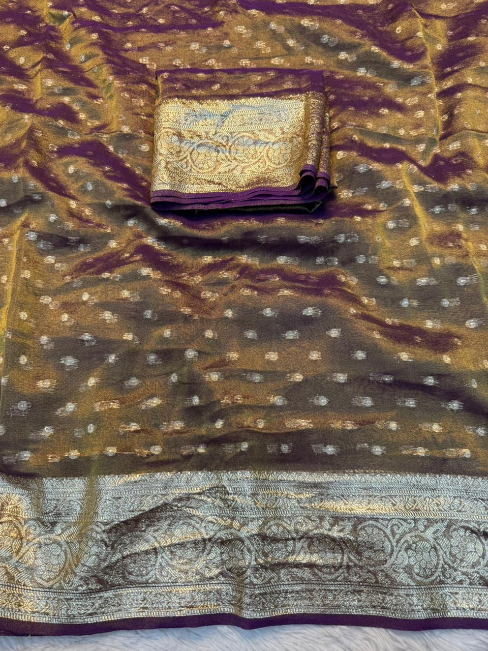 Impressive Function Wear Viscose Tissue Silk  Jacquard Weaving Work Designer Saree With Blouse
