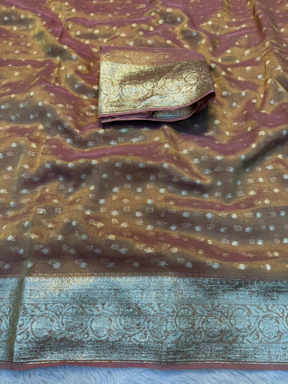 Impressive Function Wear Viscose Tissue Silk  Jacquard Weaving Work Designer Saree With Blouse