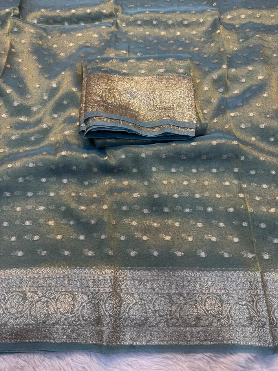 Impressive Function Wear Viscose Tissue Silk  Jacquard Weaving Work Designer Saree With Blouse