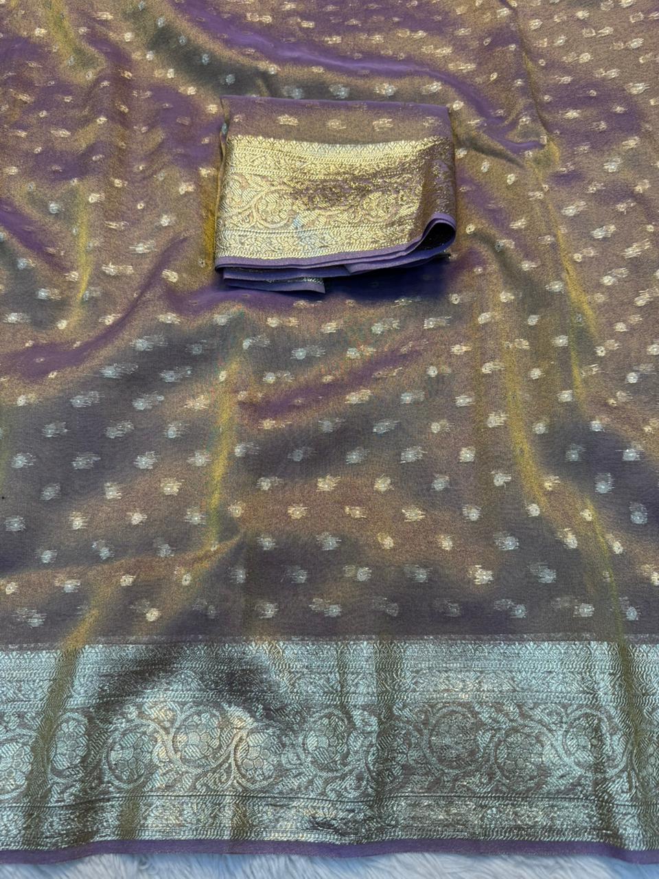 Impressive Function Wear Viscose Tissue Silk  Jacquard Weaving Work Designer Saree With Blouse