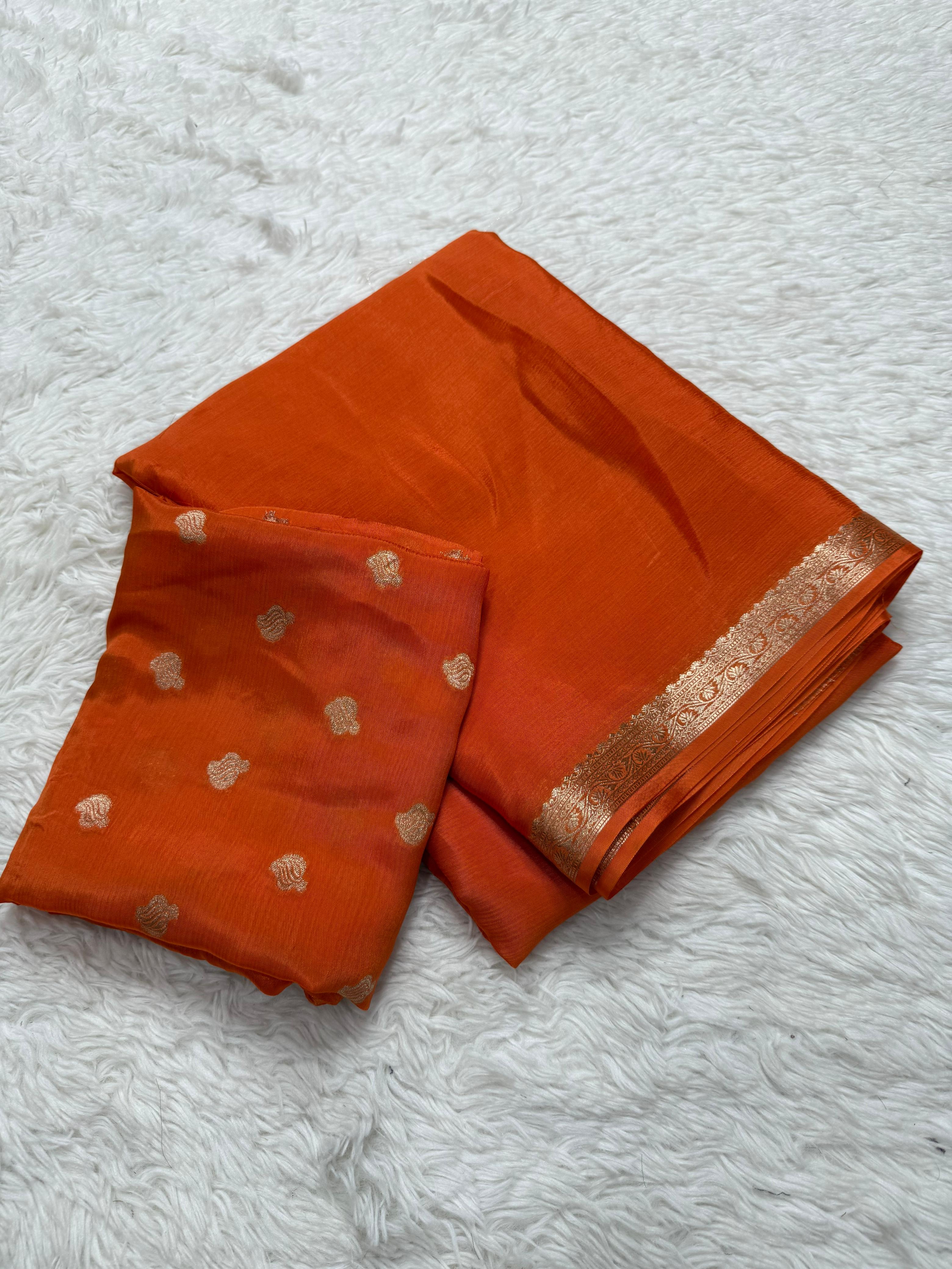 Confounding Party Wear Chinnon Fabric Zari Weaving Work Saree With Blouse Piece