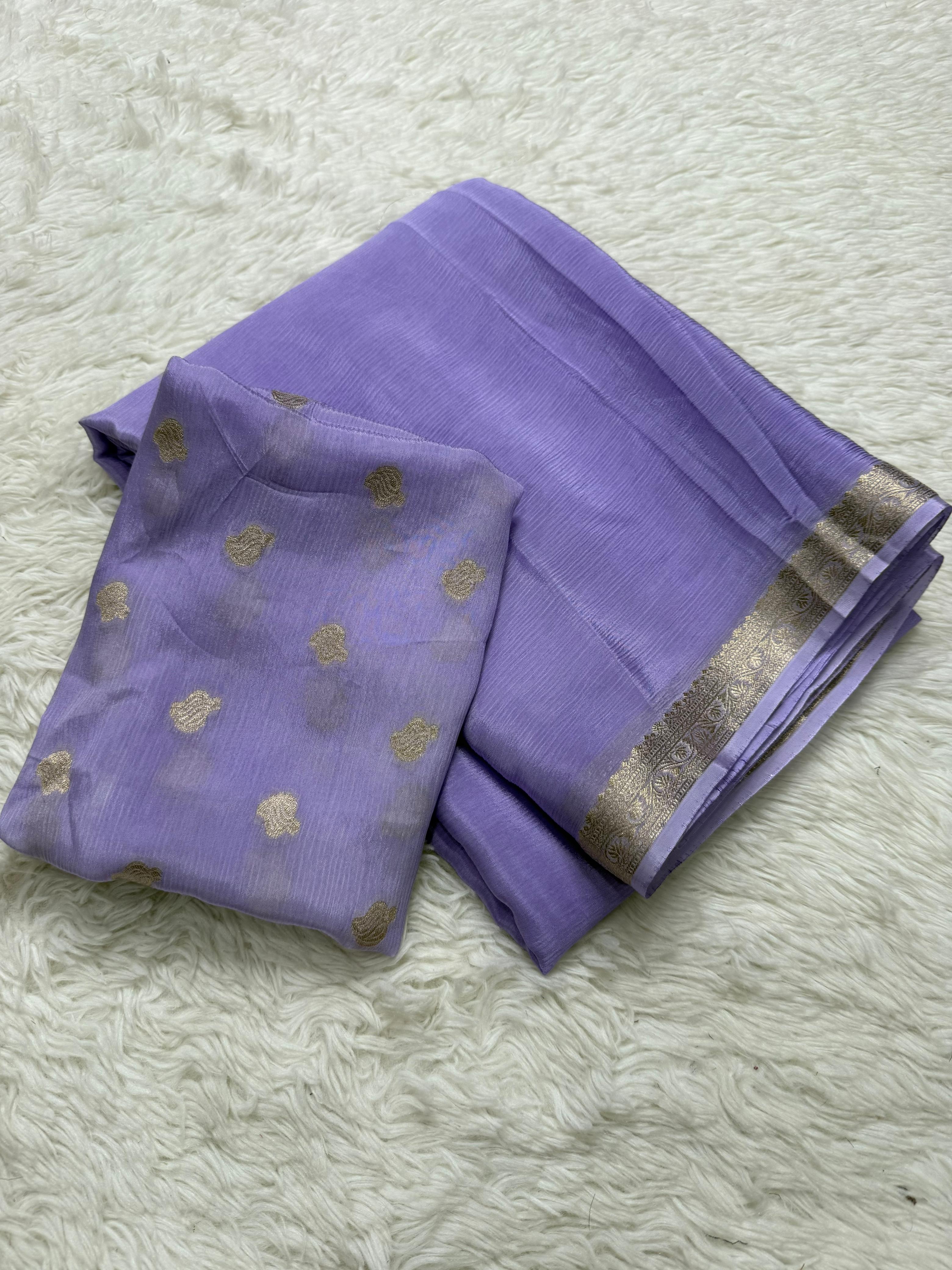 Confounding Party Wear Chinnon Fabric Zari Weaving Work Saree With Blouse Piece