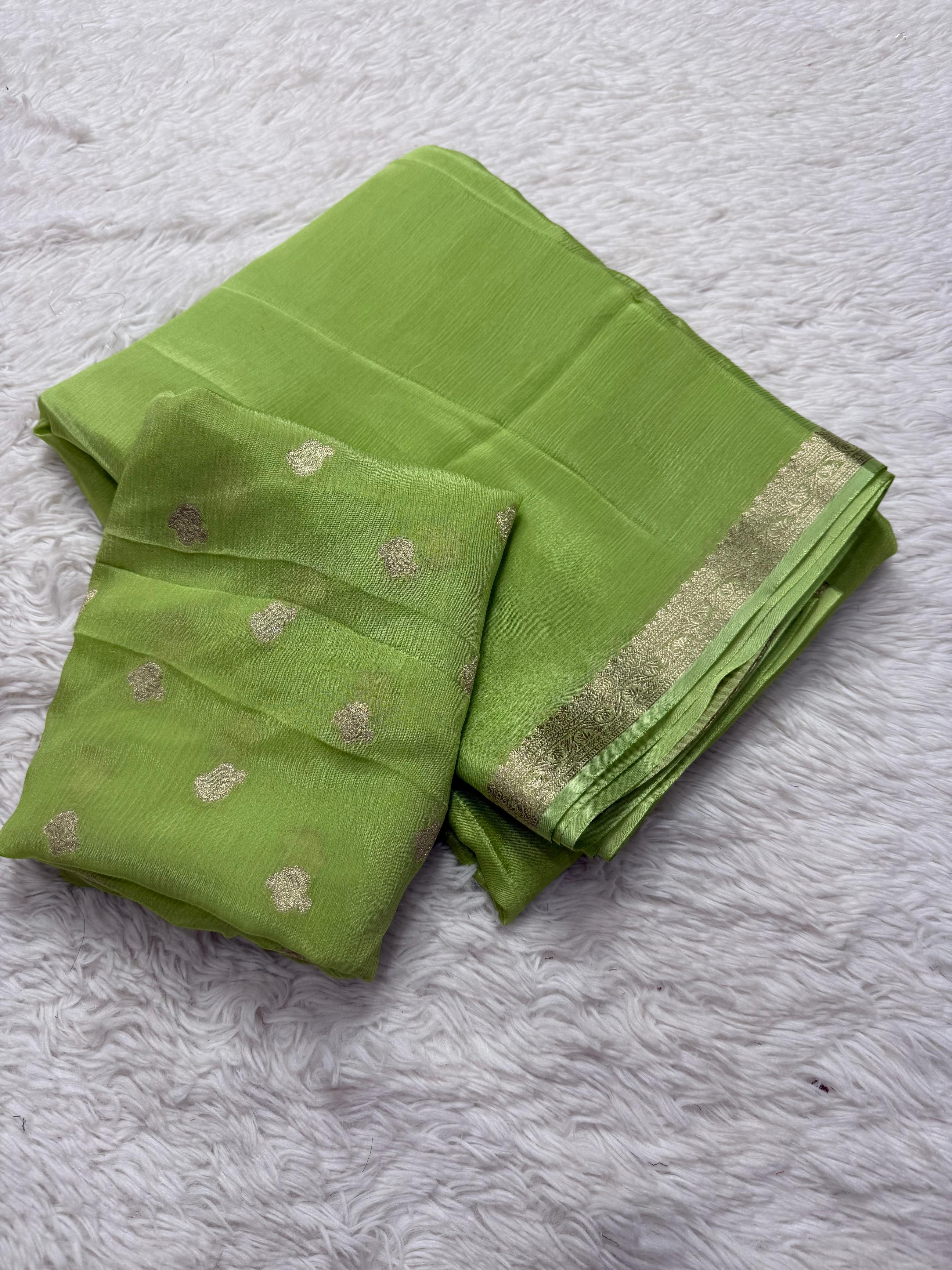 Confounding Party Wear Chinnon Fabric Zari Weaving Work Saree With Blouse Piece