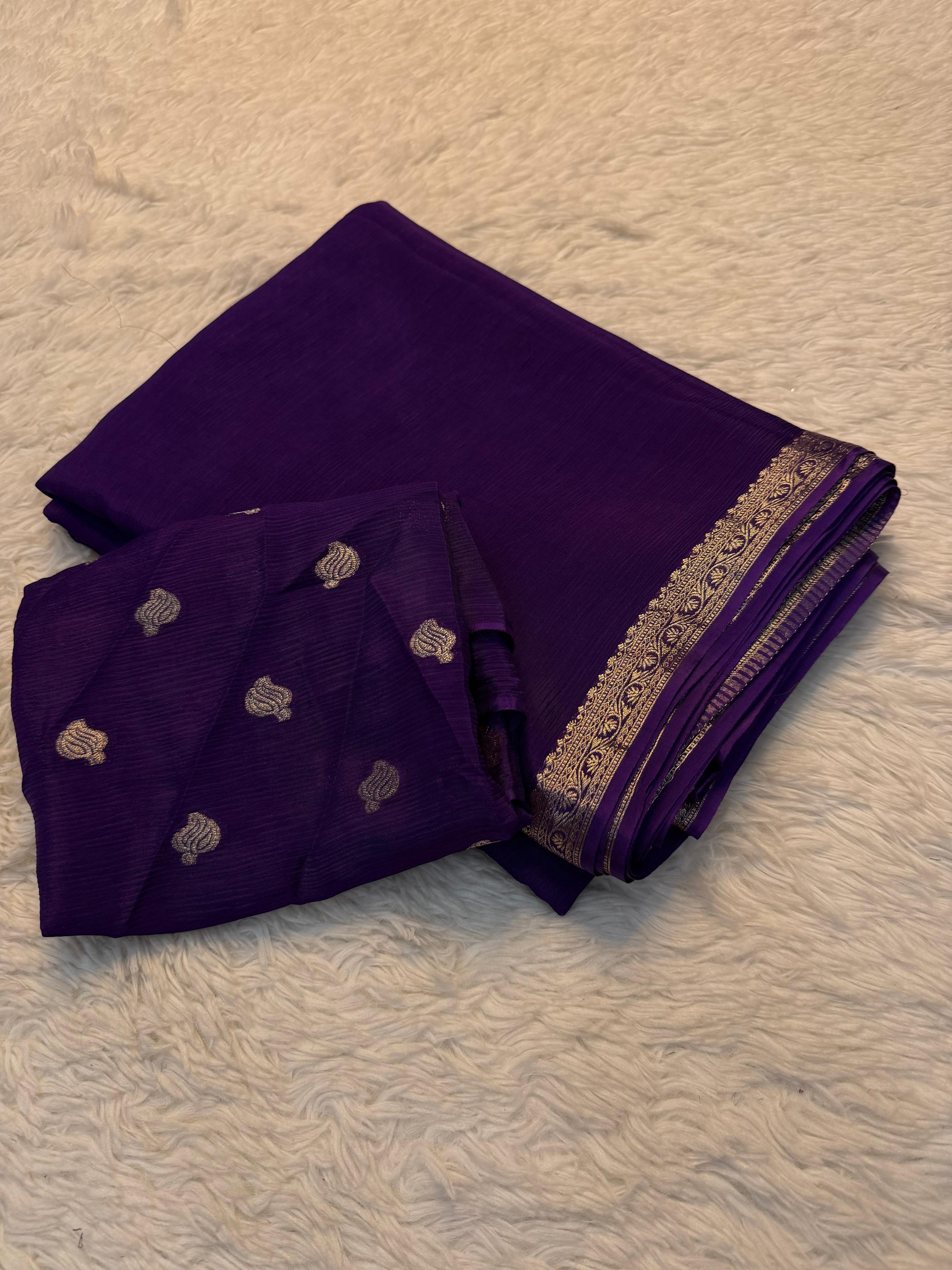 Confounding Party Wear Chinnon Fabric Zari Weaving Work Saree With Blouse Piece