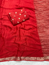Load image into Gallery viewer, Confounding Party Wear Chinnon Fabric Zari Weaving Work Saree With Blouse Piece

