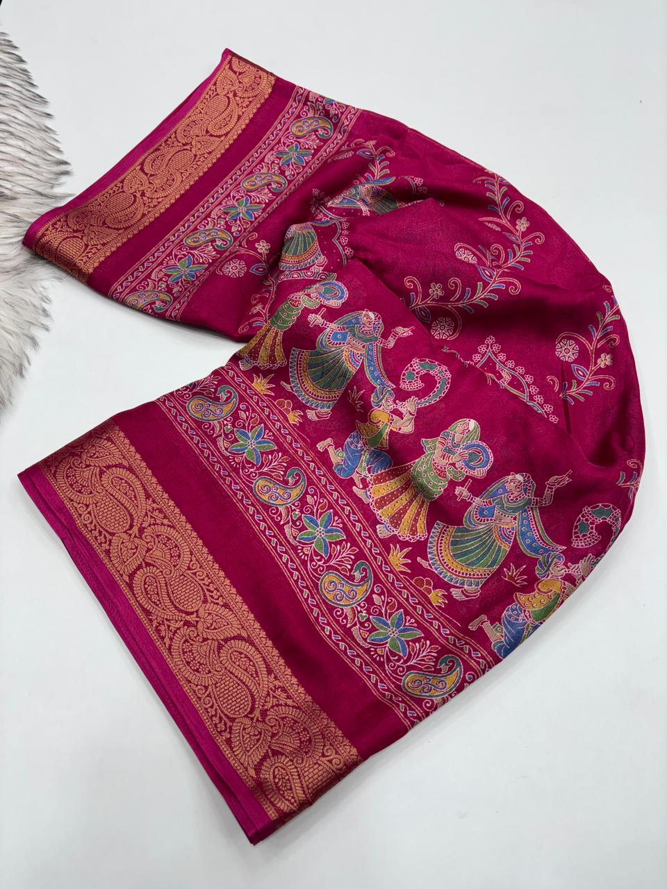 Graceful Party Wear Pure Soft Silk Jacquard Border Fancy Designer Saree With Blouse
