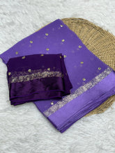 Load image into Gallery viewer, Luxury Festive Wear Pure Soft Viscose Satin Border Sequence Work Saree With Contrast Blouse
