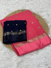 Load image into Gallery viewer, Luxury Festive Wear Pure Soft Viscose Satin Border Sequence Work Saree With Contrast Blouse
