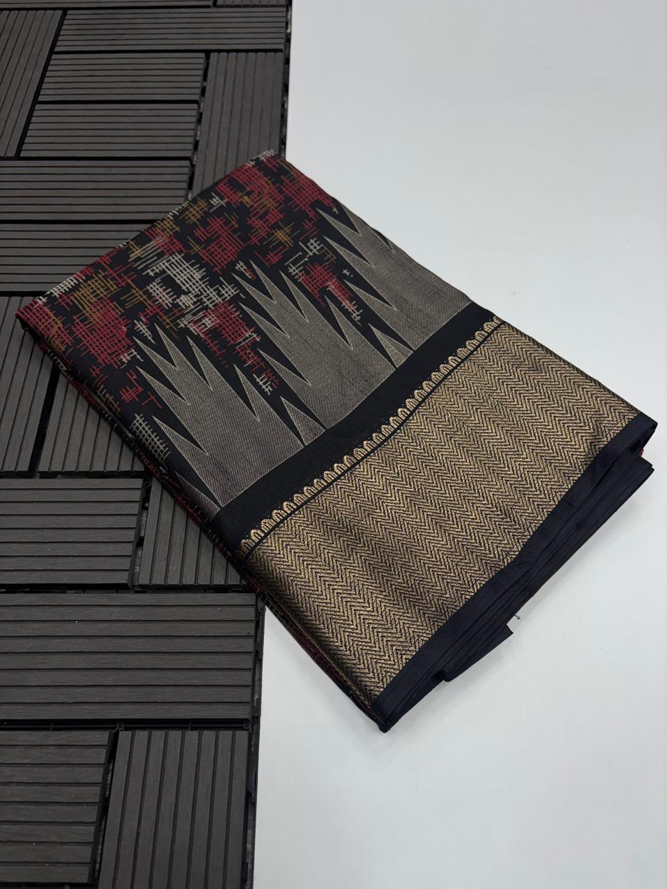Stylish Festive Wear Pure Soft Dola Silk Print With Jari Border Fancy Designer Saree For Women