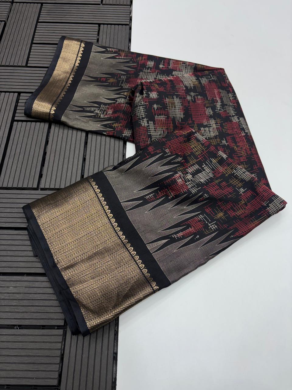 Stylish Festive Wear Pure Soft Dola Silk Print With Jari Border Fancy Designer Saree For Women