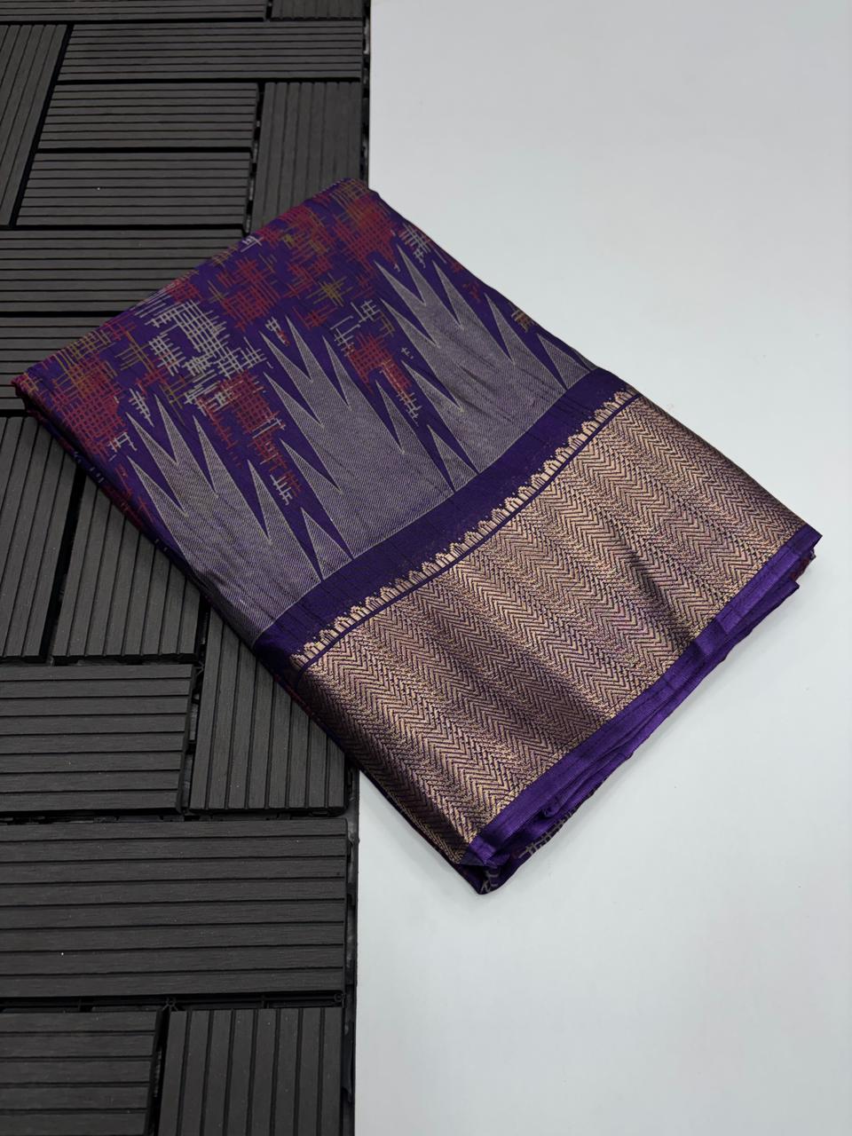 Stylish Festive Wear Pure Soft Dola Silk Print With Jari Border Fancy Designer Saree For Women