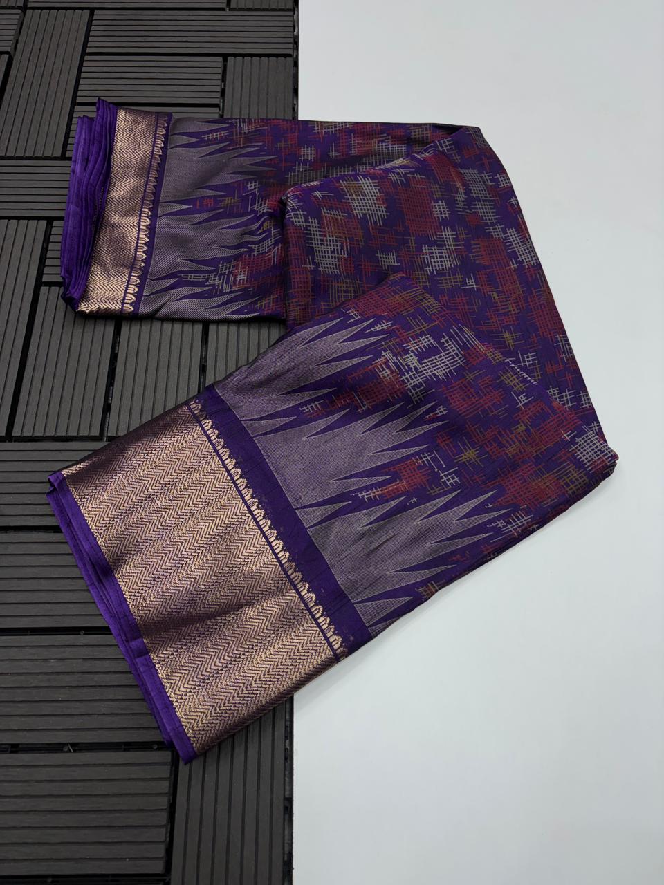 Stylish Festive Wear Pure Soft Dola Silk Print With Jari Border Fancy Designer Saree For Women