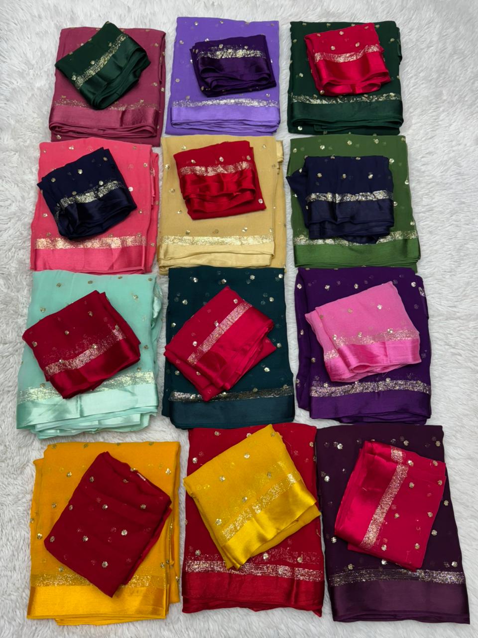 Luxury Festive Wear Pure Soft Viscose Satin Border Sequence Work Saree With Contrast Blouse