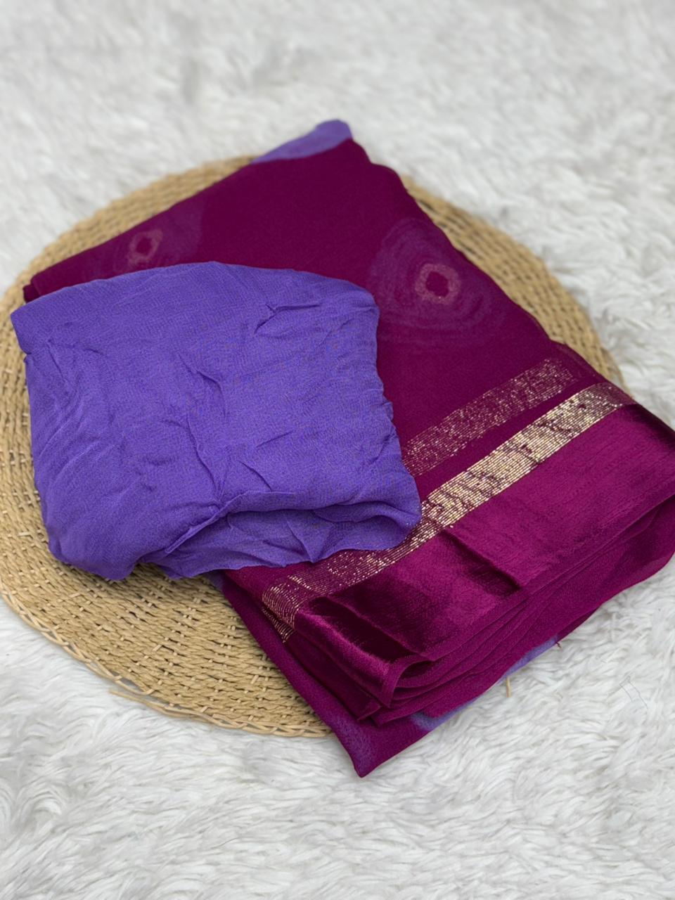 Glamorous Pure Viscose Georgette Fabric Satin Border Butta Print Saree With Contrast Blouse Piece