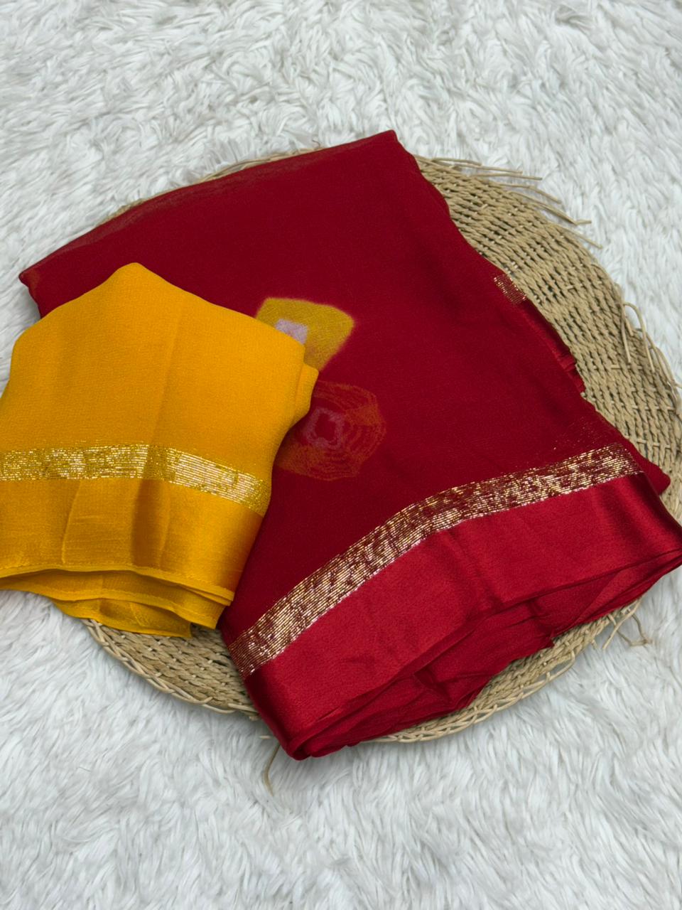Glamorous Pure Viscose Georgette Fabric Satin Border Butta Print Saree With Contrast Blouse Piece