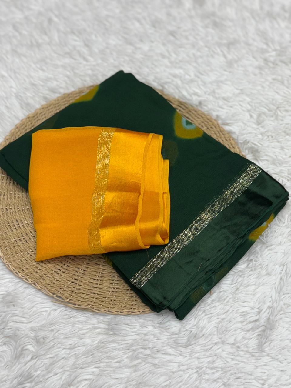 Glamorous Pure Viscose Georgette Fabric Satin Border Butta Print Saree With Contrast Blouse Piece