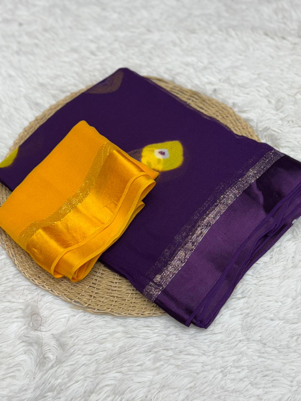 Glamorous Pure Viscose Georgette Fabric Satin Border Butta Print Saree With Contrast Blouse Piece
