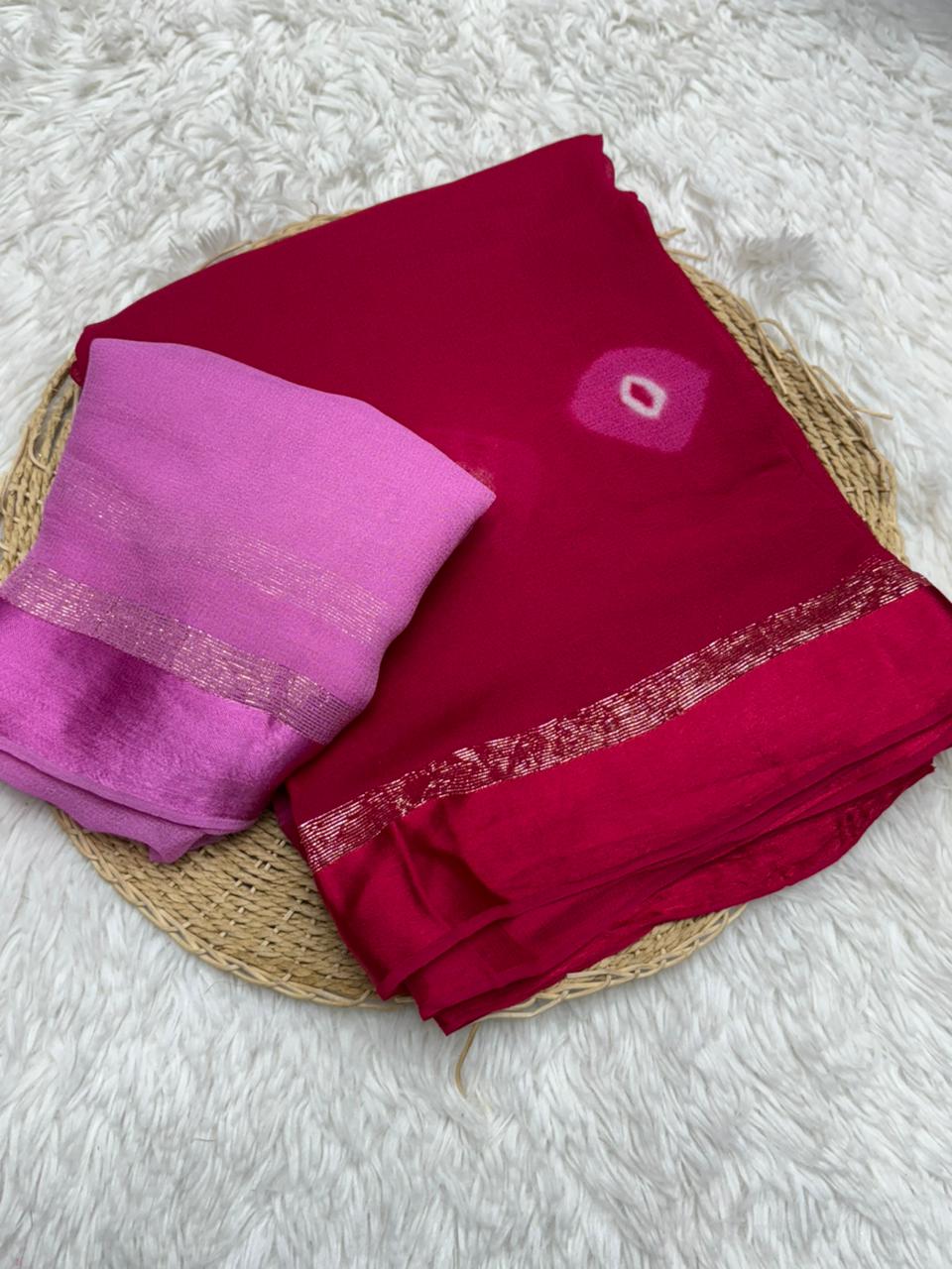 Glamorous Pure Viscose Georgette Fabric Satin Border Butta Print Saree With Contrast Blouse Piece