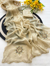 Load image into Gallery viewer, Fantabulous Party Wear Golden Colour Soft Silk Handwork Butta Fancy Designer Saree For Wedding
