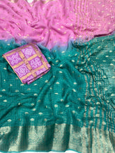 Load image into Gallery viewer, Quintessential Pure Soft Viscose Silk Jacquard Work Fancy Designer Saree Bandhani Print Blouse
