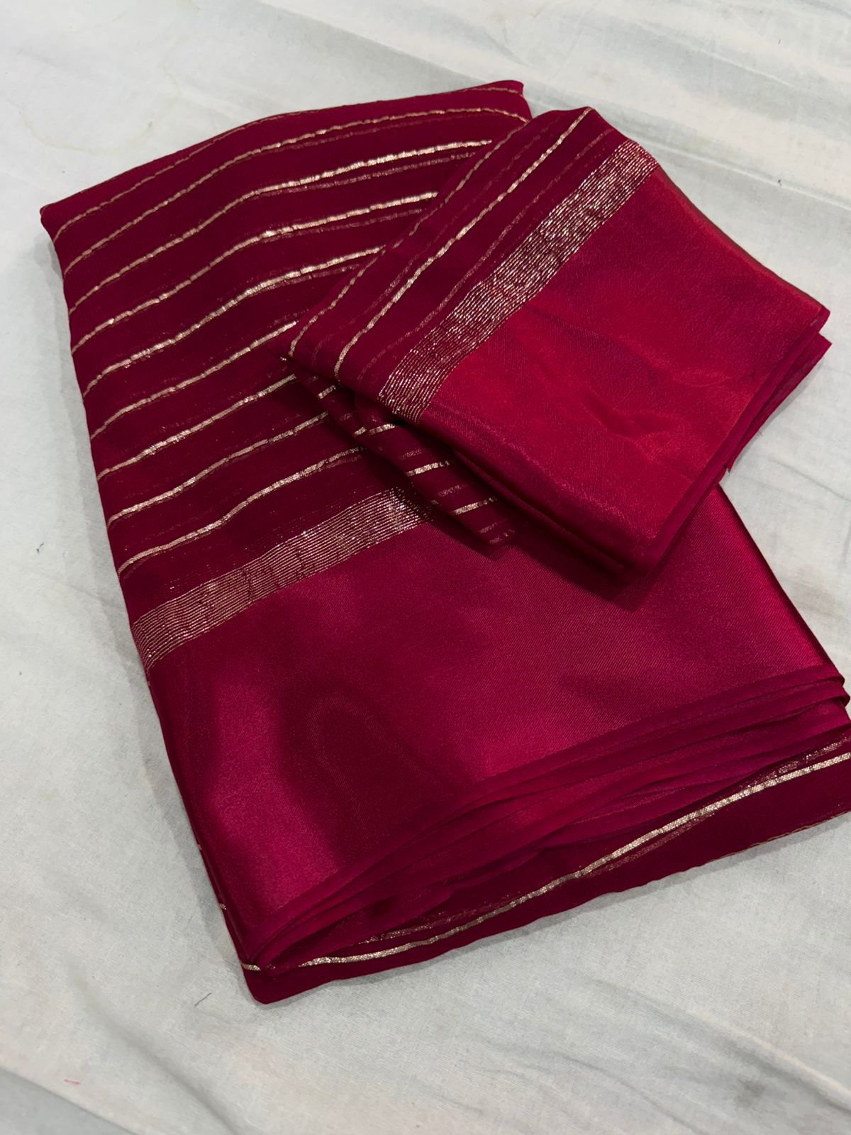 Charming Function Wear Pure Viscose Georgette Satin Patta Border Saree With Blouse Piece