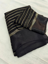 Load image into Gallery viewer, Charming Function Wear Pure Viscose Georgette Satin Patta Border Saree With Blouse Piece
