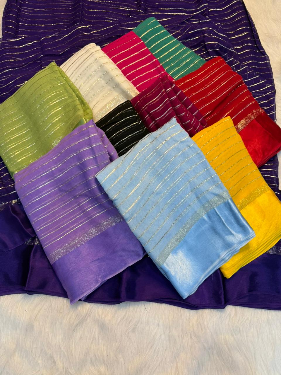 Charming Function Wear Pure Viscose Georgette Satin Patta Border Saree With Blouse Piece
