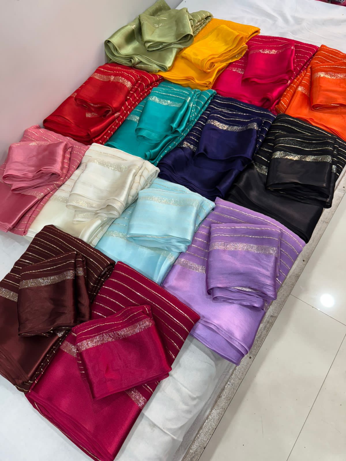 Charming Function Wear Pure Viscose Georgette Satin Patta Border Saree With Blouse Piece