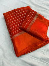 Load image into Gallery viewer, Charming Function Wear Pure Viscose Georgette Satin Patta Border Saree With Blouse Piece
