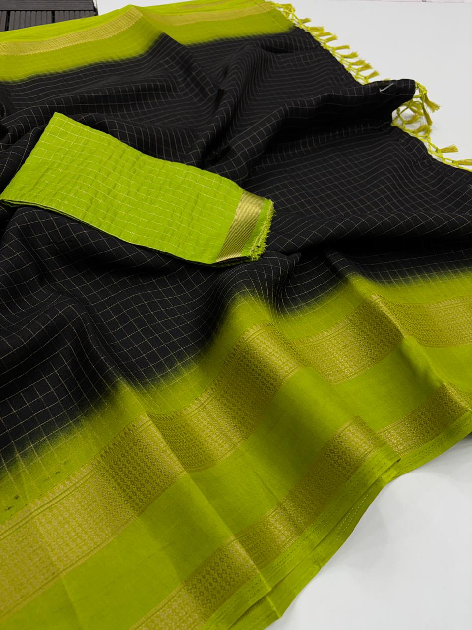 Charming Festive Wear Pure Soft Dola Chex Silk Jari Border Designer Saree With Blouse Piece