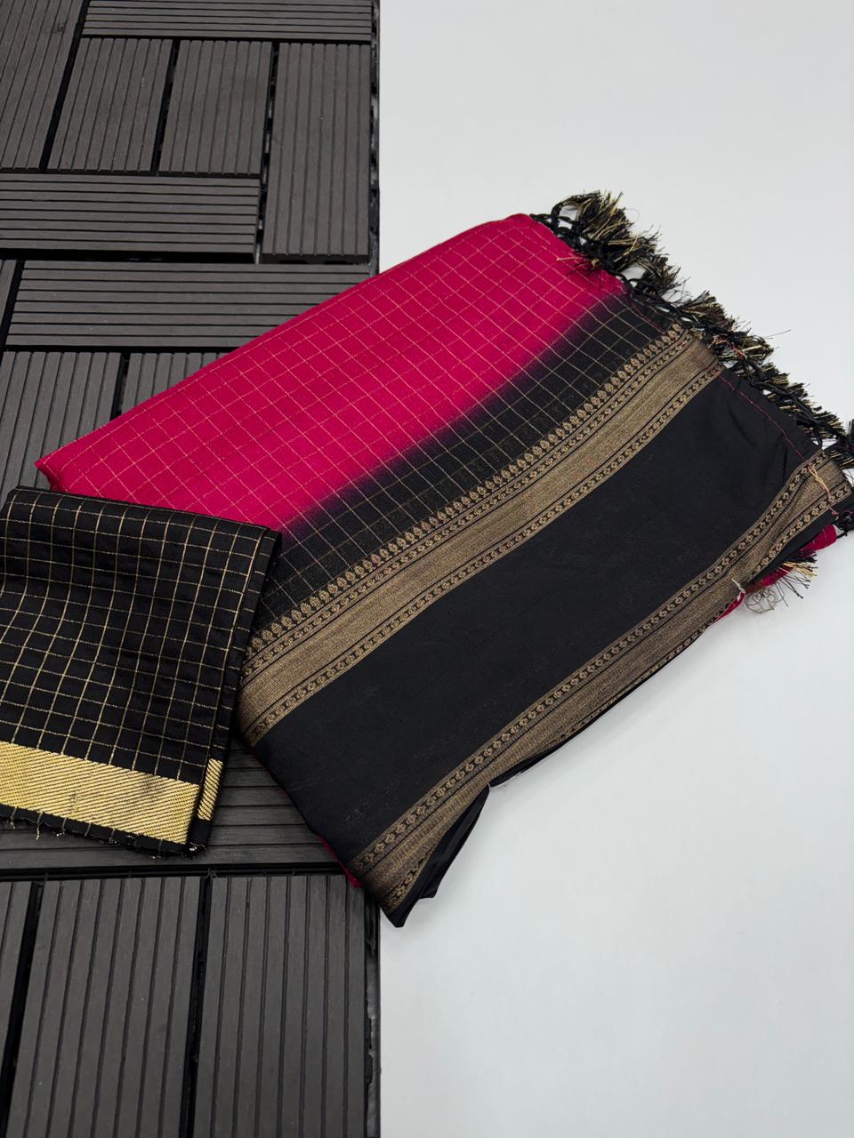 Effervescent Function Wear Pure Soft Dola Silk Chex Design Jacquard Border Fancy Designer Saree