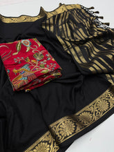 Load image into Gallery viewer, Whimsical Function Wear Pure Soft Viscouse Georgette Weaving Border Rich Pallu Fancy Designer Saree For Party
