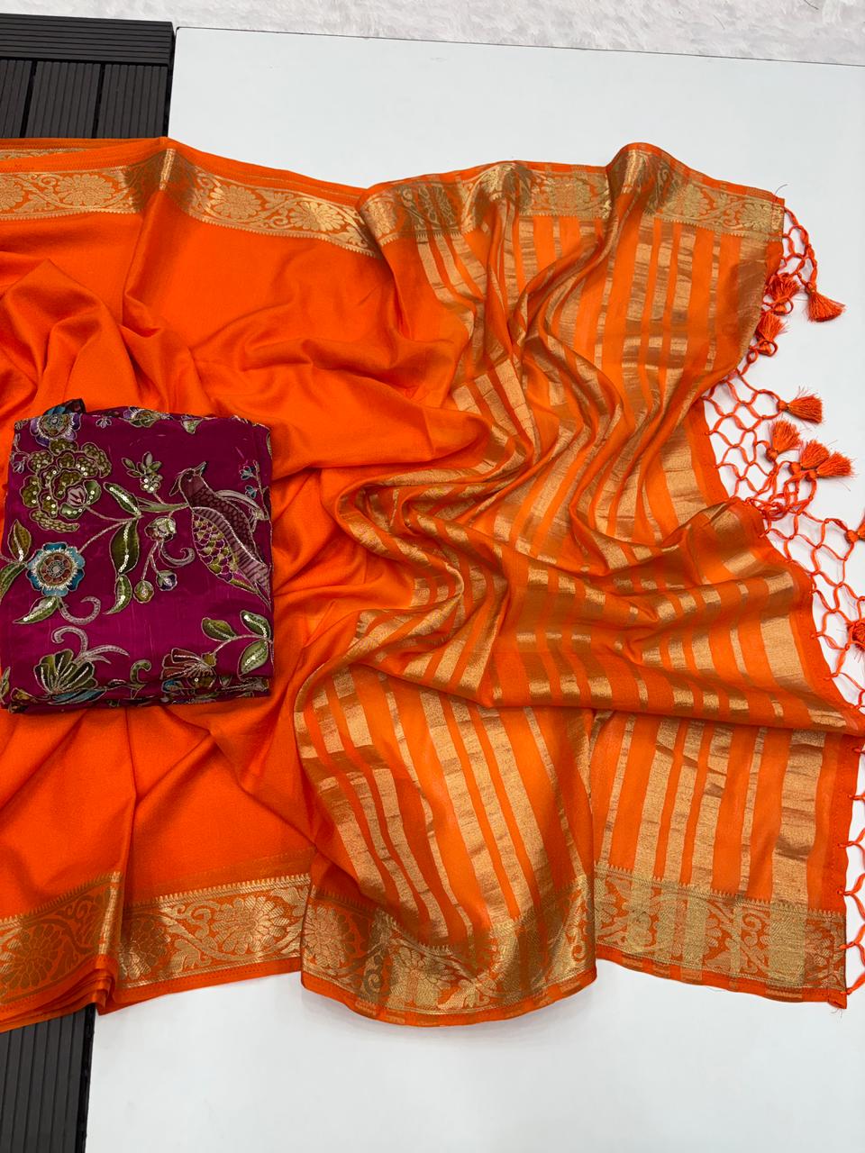 Whimsical Function Wear Pure Soft Viscouse Georgette Weaving Border Rich Pallu Fancy Designer Saree For Party