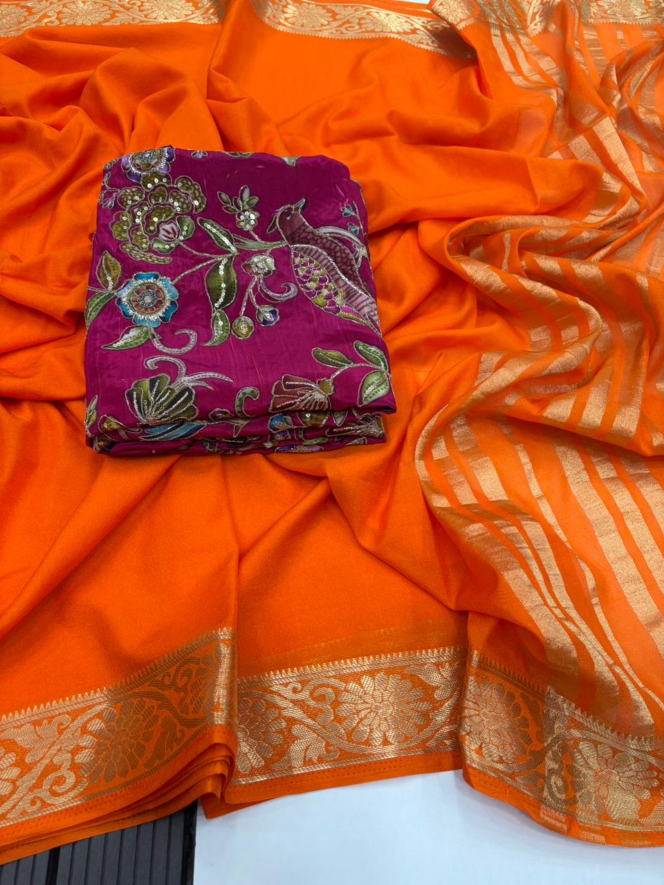 Whimsical Function Wear Pure Soft Viscouse Georgette Weaving Border Rich Pallu Fancy Designer Saree For Party