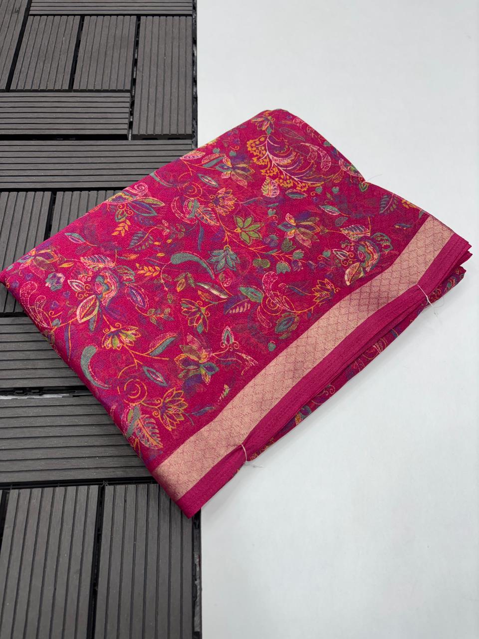 Marvellous Party Wear Pure Chiffon Organza Silk Zari Border Designer Saree With Blouse