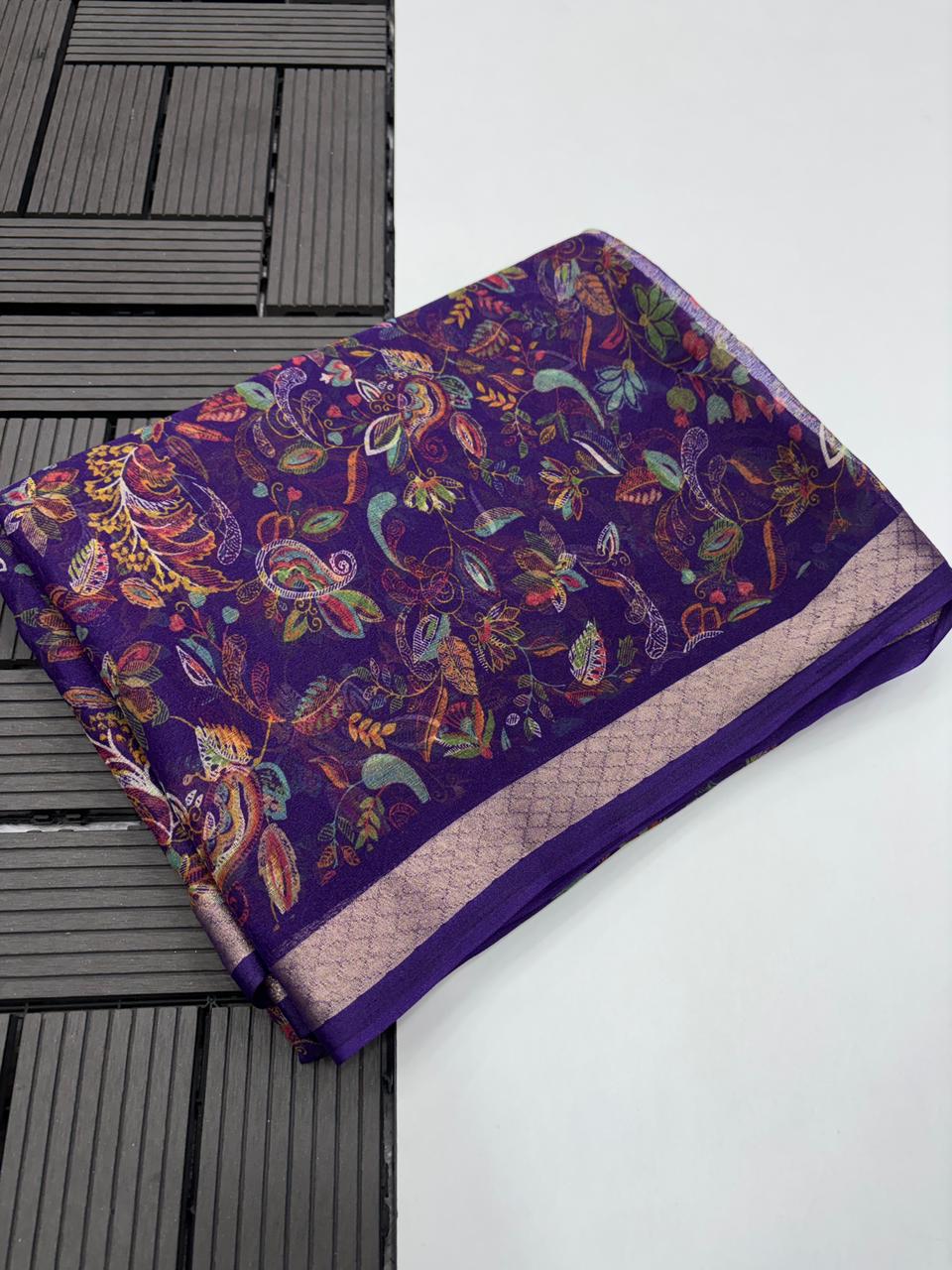 Marvellous Party Wear Pure Chiffon Organza Silk Zari Border Designer Saree With Blouse