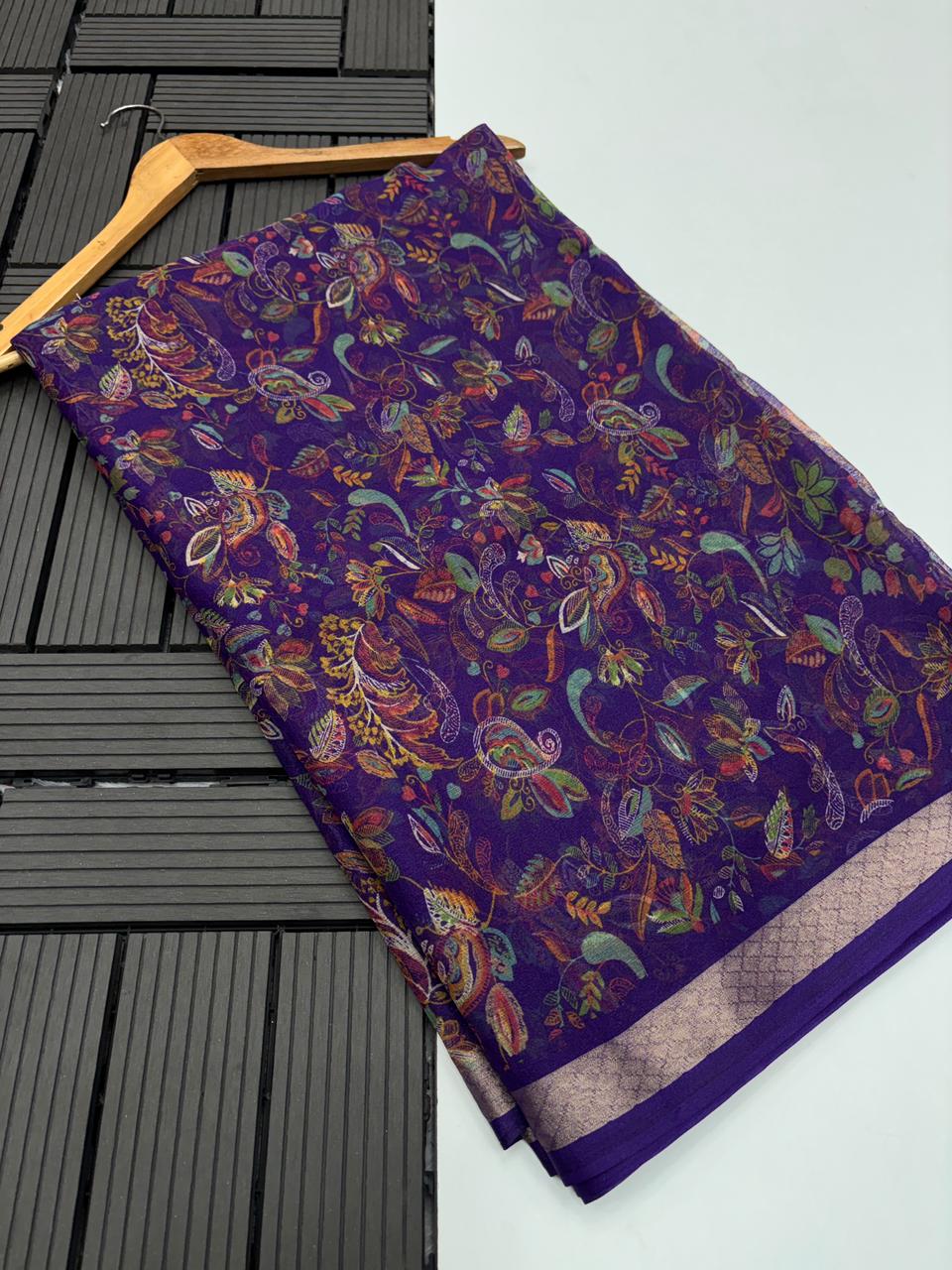 Marvellous Party Wear Pure Chiffon Organza Silk Zari Border Designer Saree With Blouse