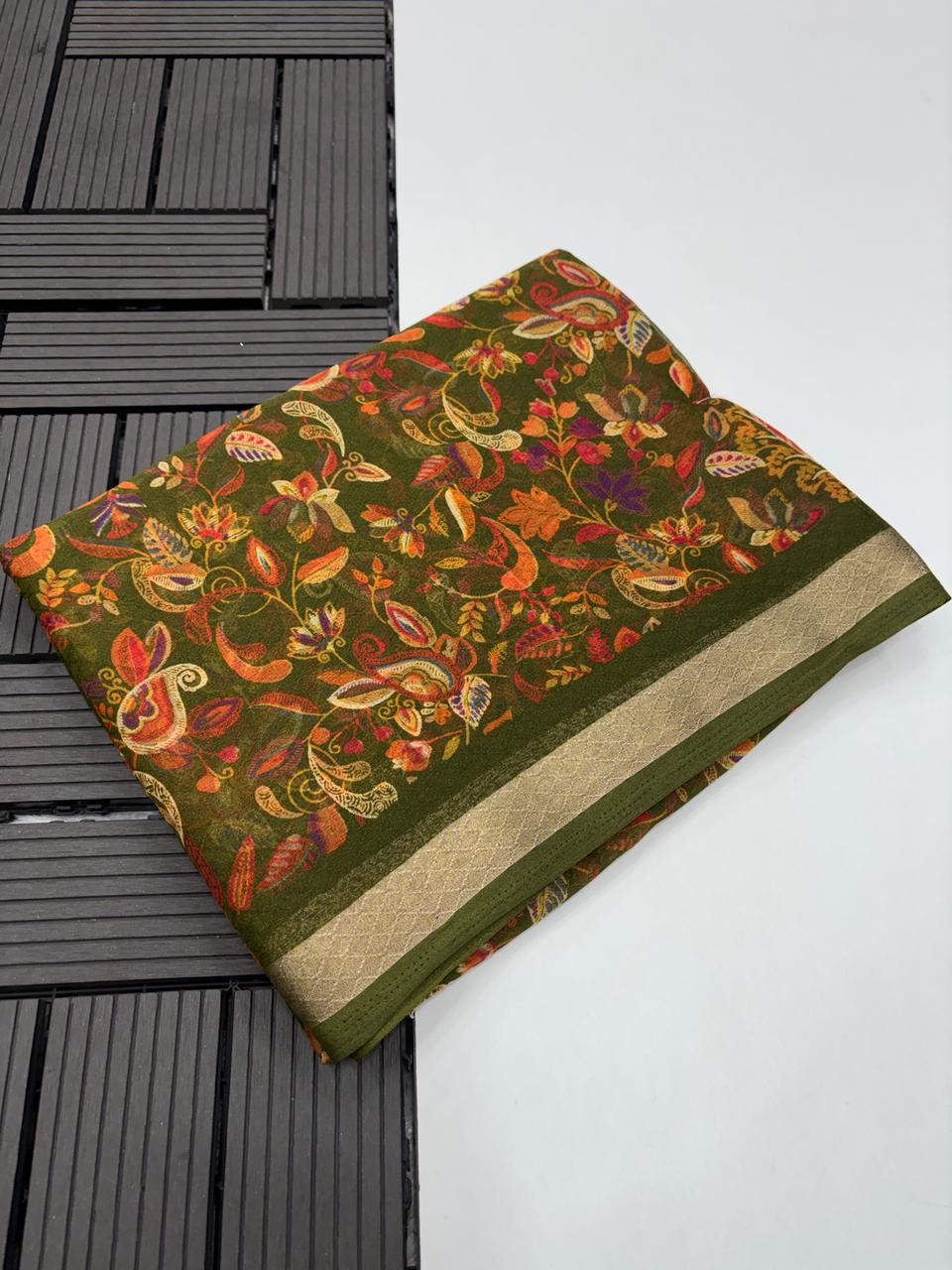 Marvellous Party Wear Pure Chiffon Organza Silk Zari Border Designer Saree With Blouse