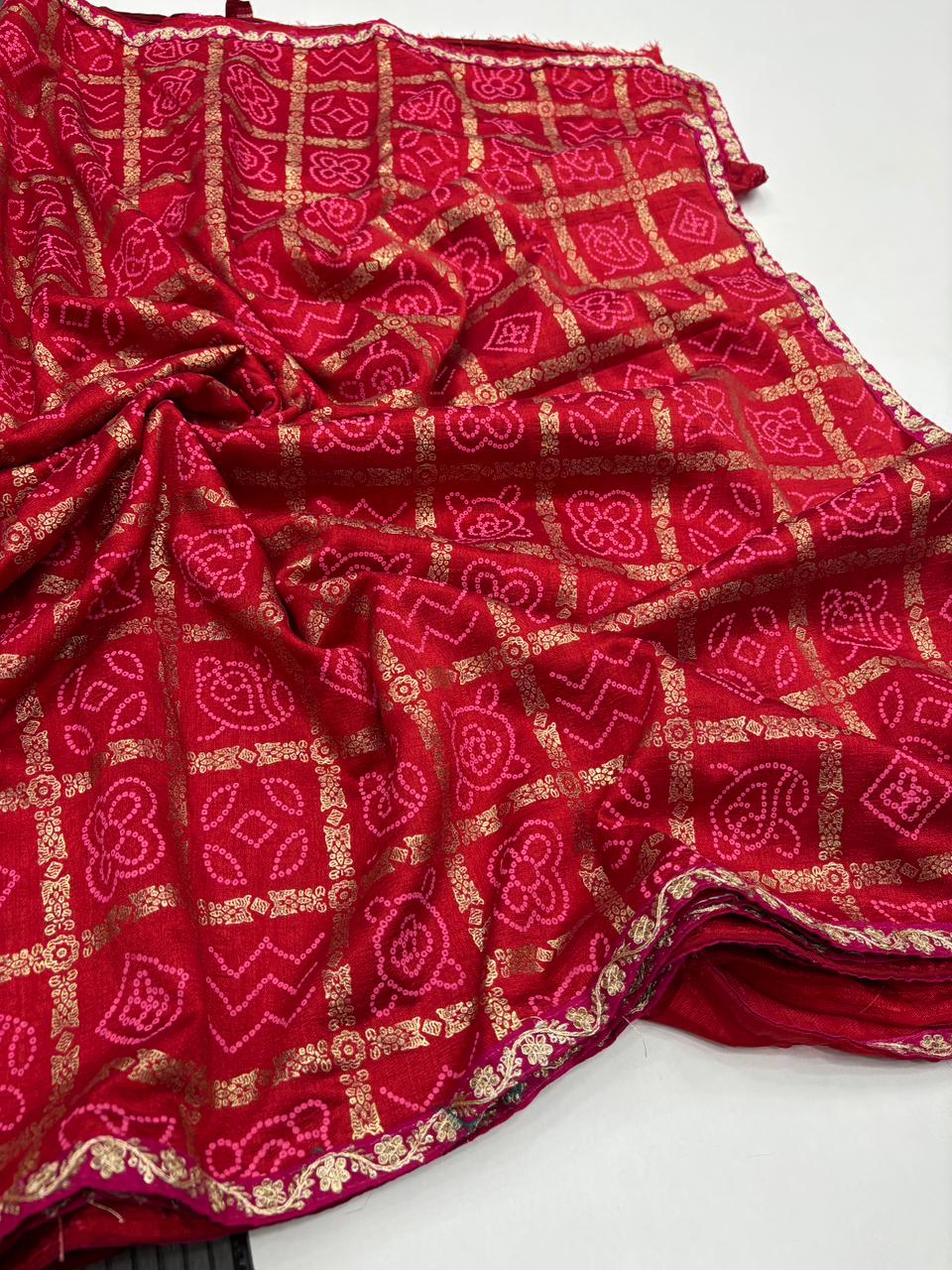 Elegant Wedding Wear Pure Vichitra Silk Foil Print Sequence Lace Work Fancy Designer Saree For Wedding