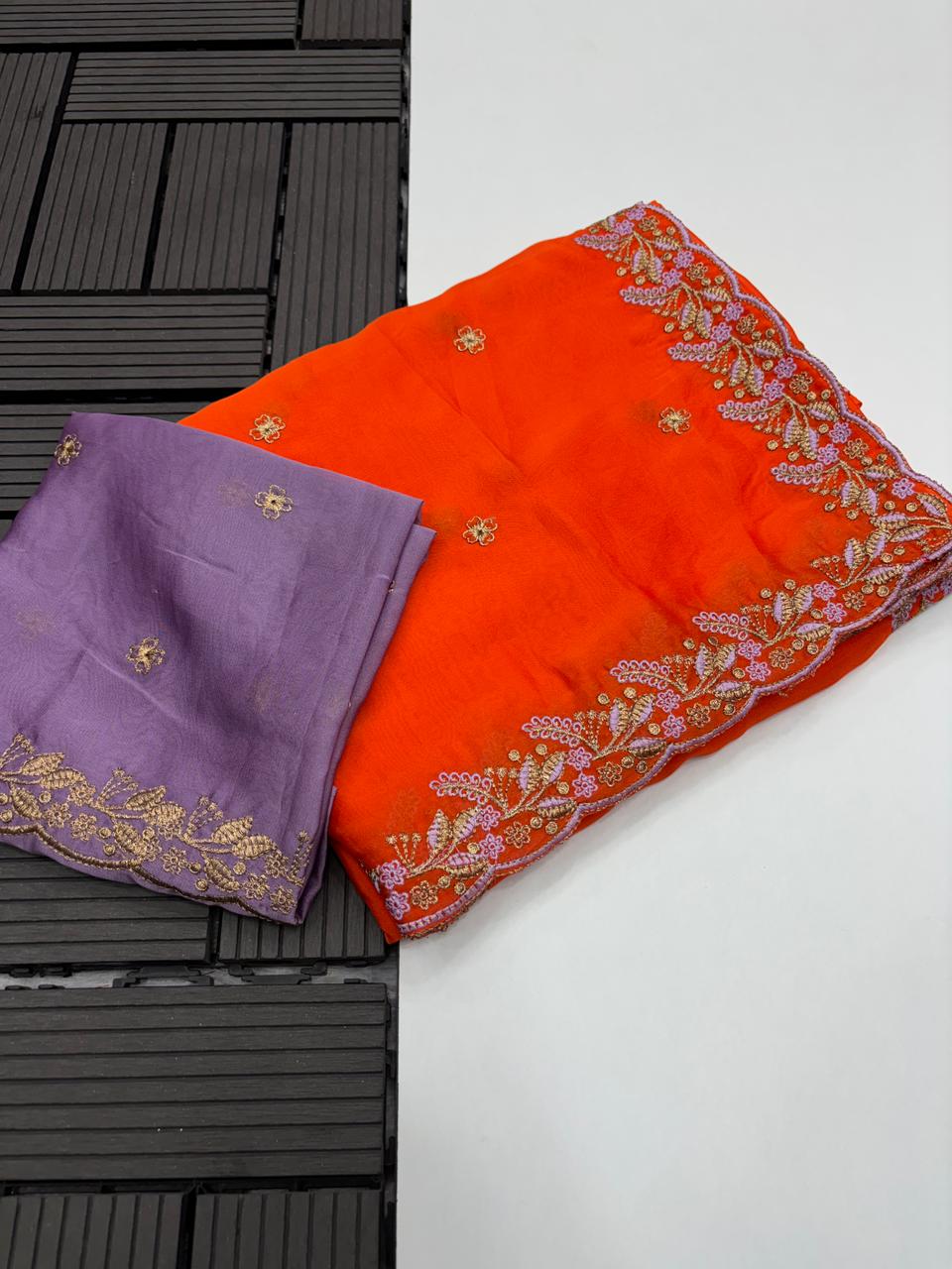 Delightful Function Wear Soft Rangoli Silk Embriodery n Sequence Work Fancy Saree With Adorned Contrast Blouse Piece