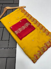 Load image into Gallery viewer, Delightful Function Wear Soft Rangoli Silk Embriodery n Sequence Work Fancy Saree With Adorned Contrast Blouse Piece
