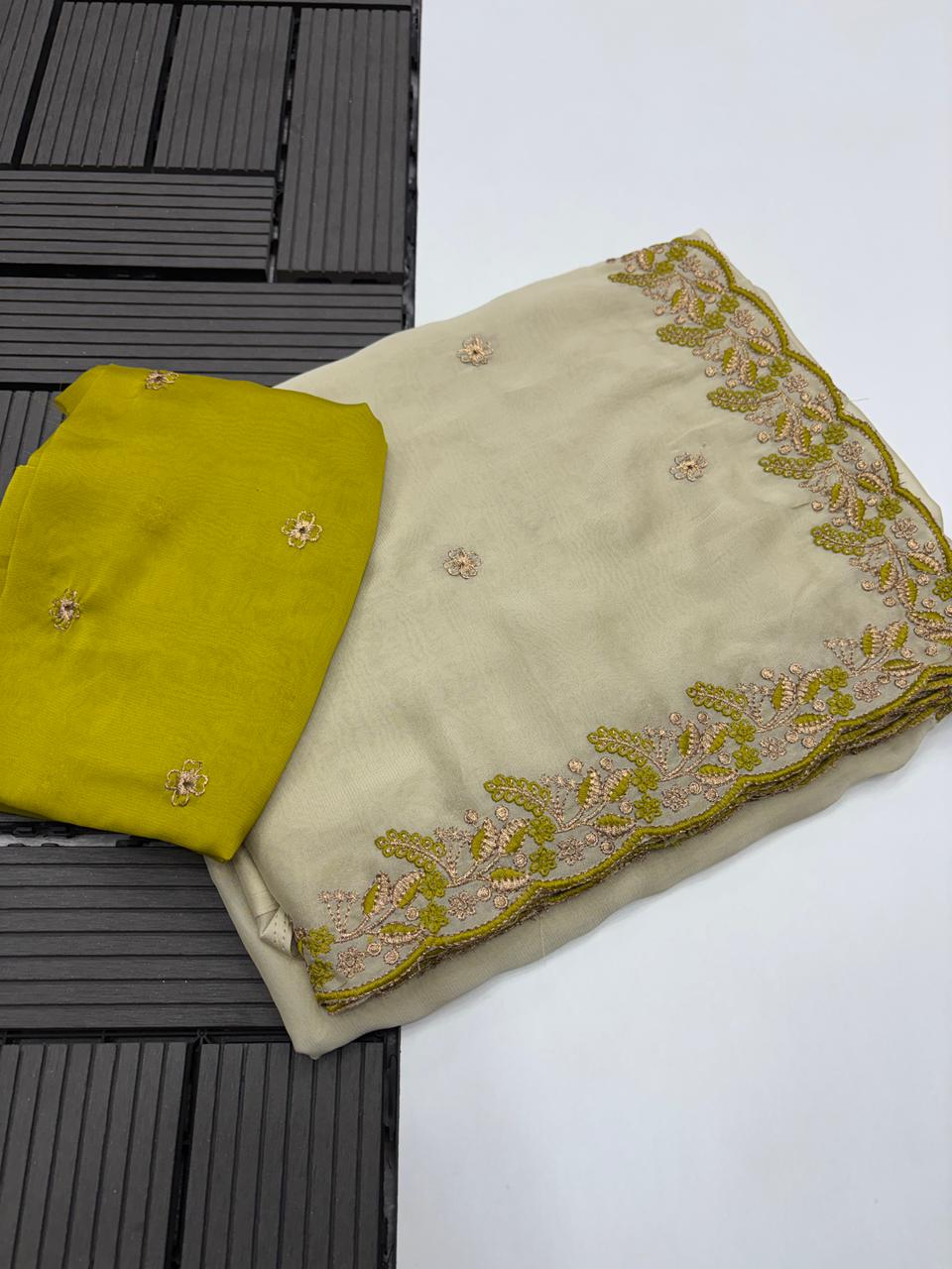 Delightful Function Wear Soft Rangoli Silk Embriodery n Sequence Work Fancy Saree With Adorned Contrast Blouse Piece