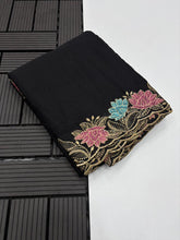 Load image into Gallery viewer, Elegant Party Wear Black Colour Viscose Rangoli Silk Thread Embroidery Mirror Work Designer Saree With Blouse Piece
