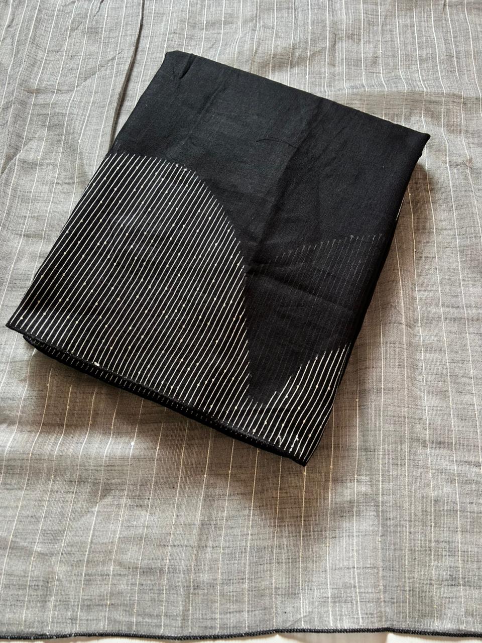 Splendorous PartyWear Soft Linen Black Colour Printed Rich Pallu n Sequence Work Fancy Designer Saree