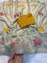 Load image into Gallery viewer, Graceful Festive Wear Georgette Multi Embroidery n Mirror Work Fancy Designer Saree With Contrast Blouse Piece
