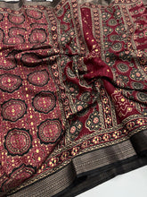 Load image into Gallery viewer, Evocative Function Wear Pure Viscouse Silk Ajrak Printed Rich Pallu n Fancy Designer Saree Blissful With Blouse
