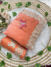 Load image into Gallery viewer, Mellifluous Function Wear Embroidery Flower Butties n Arco Cut Work Border Designer Saree With Unstitched Blouse
