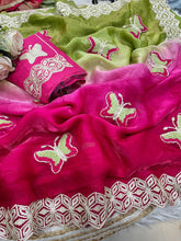 Load image into Gallery viewer, Mellifluous Function Wear Embroidery Flower Butties n Arco Cut Work Border Designer Saree With Unstitched Blouse
