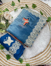 Load image into Gallery viewer, Mellifluous Function Wear Embroidery Flower Butties n Arco Cut Work Border Designer Saree With Unstitched Blouse
